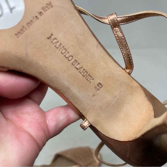Manolo Blahnik Rose-Gold Ankle-Wrap Strappy Sandal sz 40 US 10 - Picture 8 of 10